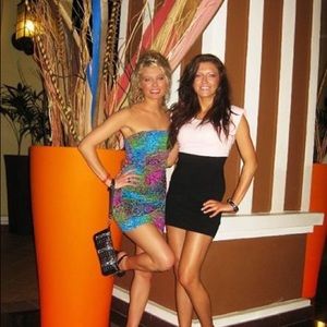 Colorful Multi-Colored Fitted Stretchy Dress Sz M